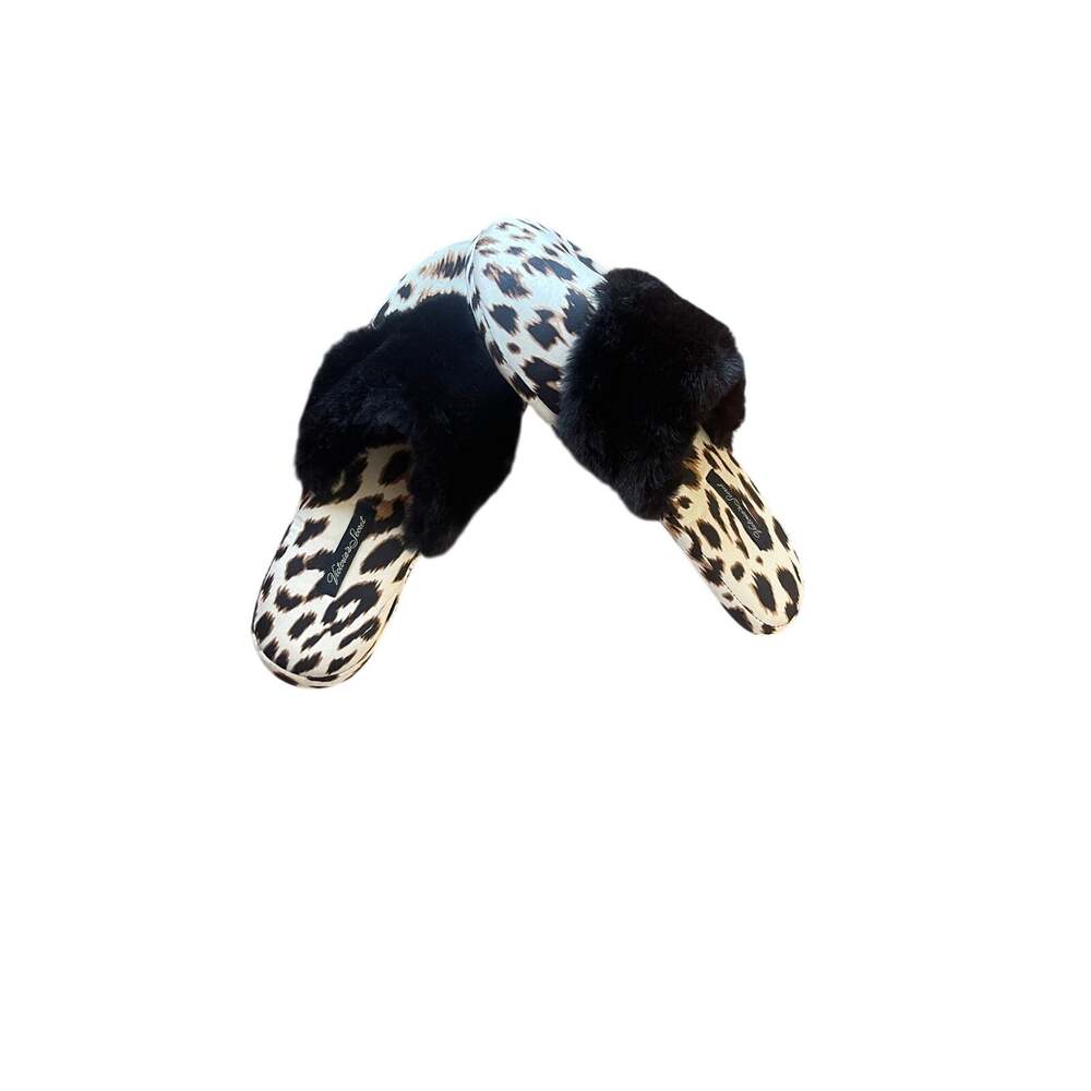 Victorias Secret Leopard Satin Faux Fur Slippers NWOT Small